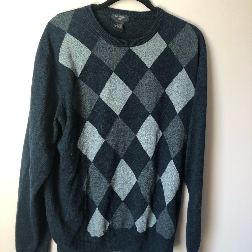 Docker’s Blue argyle sweater